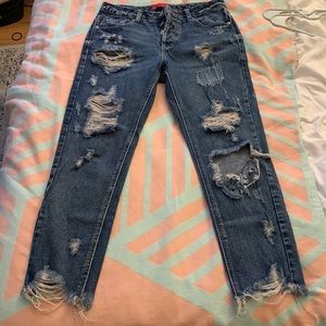 Signature8 medium blue destructed straight leg jeans